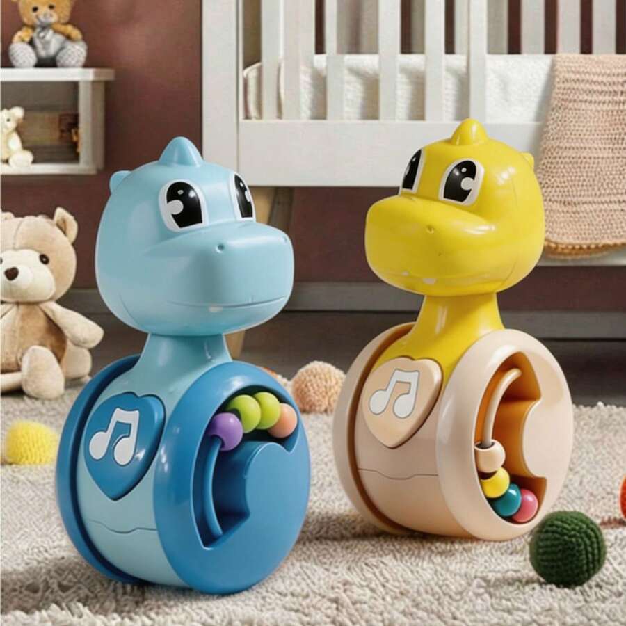 Cute Dinosaur Crawling Assistant Baby Toy, Press To Move Forward With Sound And Rattle, Suitable For 6-18 Months Infants, Interactive Push And Pull Toy, Perfect For Tummy Time Floor Play, Ideal Baby Shower, Newborn And 1st Birthday Gift - 彩色 - 查看 1