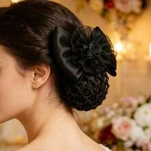 1pc Bow Net Hair Clip, Daily Wear & Professional Work Hair Accessory - Black - View 4