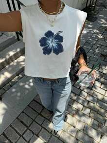 Camiseta de tirantes corta con cuello redondo y estampado de limones, adecuada para el verano - Multicolor 4 - Ver 7