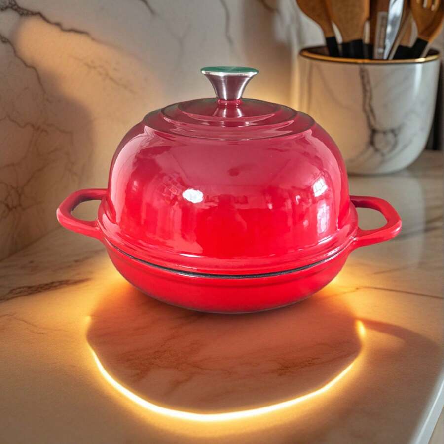 24cm Enameled Cast Iron Dutch Oven - Round Top With Double-Ear Tray, Ideal For Homemade Sourdough Bread, Home Baking (Bread/Desserts/Pastries)