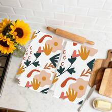 2pcs Geometric & Floral Abstract Pattern Microfiber Kitchen Towels, 40*60cm Rectangular Absorbent Dish Cloths, Housewarming Gifts, Suitable For Kitchen & Bathroom, Great For Homemakers And Family Gatherings, High Value - Multicolor - View 6