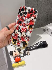 Disney Mickey Mouse Clubhouse Phone Case : 3D Fluffy Pattern Border Protector Phone Soft Phone Case With A Free Cute Mickey Bracelet Chain Lanyard, Mickey, Minnie, Goofy, Donald Duck, Daisy Duck, Pluto, For Apple 17 Promax 17 Pro 16 15 14 13 12 11 Pro Max XS Max X XR Soft Cover Summer Phone Case - 白色 - 查看 4