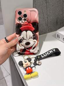 Disney Mickey Mouse Clubhouse Phone Case : 3D Fluffy Pattern Border Protector Phone Soft Phone Case With A Free Cute Mickey Bracelet Chain Lanyard, Mickey, Minnie, Goofy, Donald Duck, Daisy Duck, Pluto, For Apple 17 Promax 17 Pro 16 15 14 13 12 11 Pro Max XS Max X XR Soft Cover Summer Phone Case - trắng - Xem 3