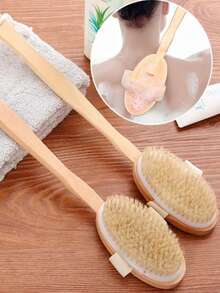 1 Bàn chải tắm đa năng cán gỗ dài có thể tháo rời, bàn chải massage làm sạch, bàn chải chà lưng, bàn chải tẩy tế bào chết. - Màu be - Xem 2