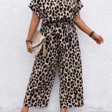 Plus Size Floral Print Button-Down Belted Short Sleeve Jumpsuit, Summer - Café integral - Ver 1