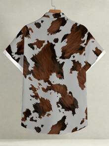 Abstract Brown And White Cowhide Inspired Pattern Symbolizing Rustic Freedom And Natural Spirit Blended With Modern Art Hawaiian Shirt For Men Stylish 3D Printed Casual Button Up Top - trắng - Xem 2