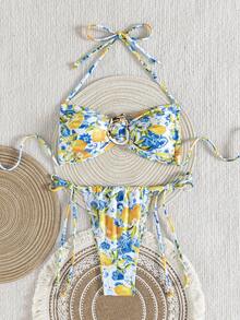 Bộ bikini quây hở lưng dành cho nữ với họa tiết kẹo ngọt ngộ nghĩnh và điểm nhấn nơ, đồ bơi co giãn cao cấp, gợi cảm, thoải mái. - Nhiều màu - Xem 6