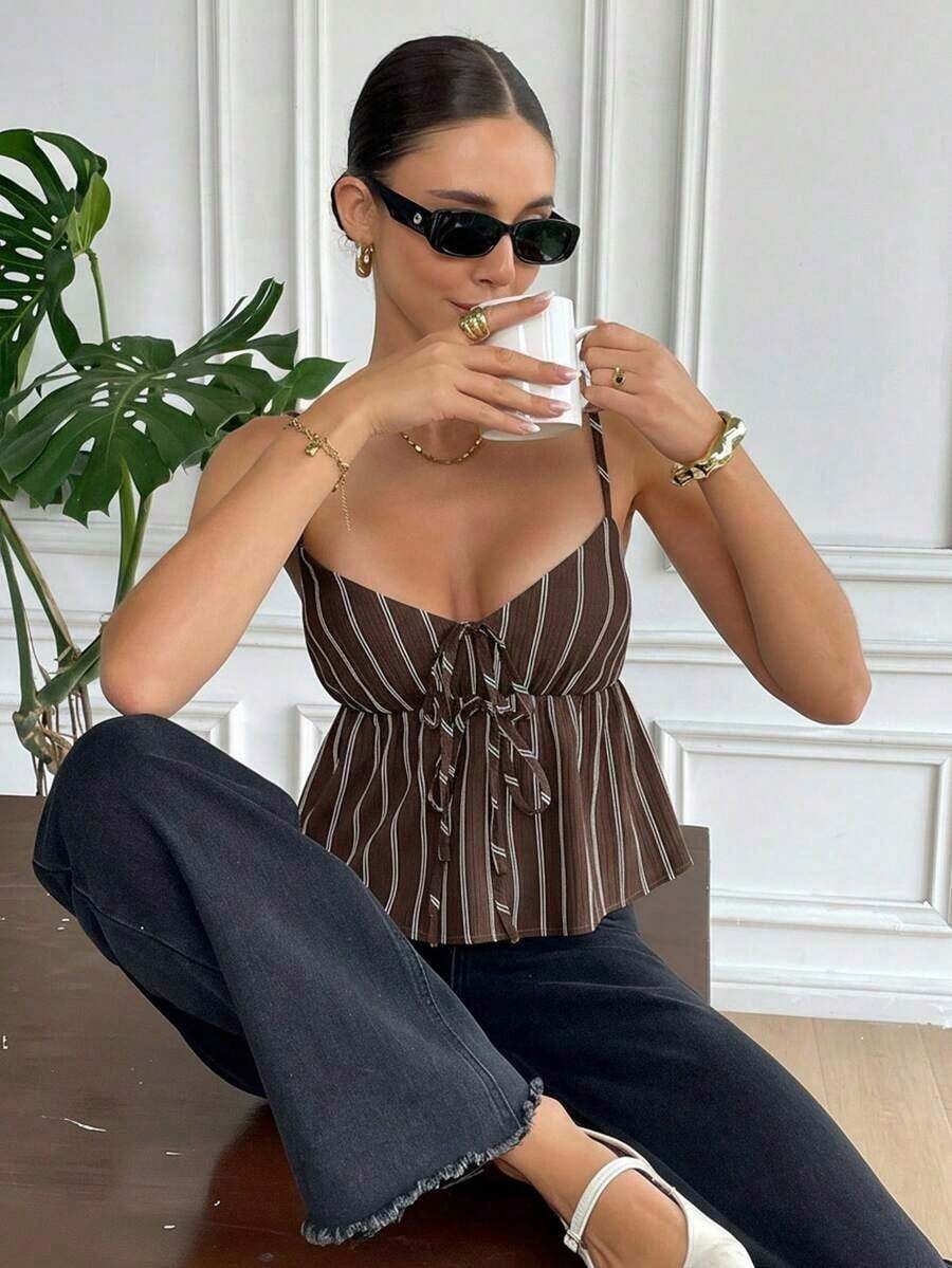Camiseta de tirantes casual con estampado de lunares para mujer - Café integral - Ver 1
