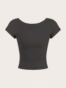 4 piezas Camisetas de mujer de cuello redondo, ajustadas, con espalda descubierta y diseño minimalista de patrones, adecuadas para el verano - Multicolor 7 - Ver 11