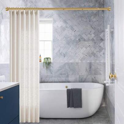 Shower Curtain Rod 34-82 Inches (2.8-6.8ft) Adjustable Spring Shower Rod No Drilling, Non-Slip, Never Rust, Stainless Steel, Suitable For Bathroom Window Living Room, Stylish Gold Finish For Home Spaces