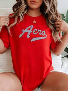 Summer T-Shirts With The Eye-Catching "Aero" Logo On The Chest Symbolize A Free Spirit And A Love Of Adventure. This Women's Casual T-Shirt Is Made Of 100% Cotton, Offering A Comfortable, Relaxed Fit For Everyday Wear. Perfect For Summer. - 紅色 - 查看 8