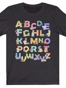 1 pieza de ropa para educadores - Camisa de maestro con letras del alfabeto y bonitos patrones de animales sobre fondo negro - Adecuada para jardín de infantes, preescolar, guardería y escuela primaria - Lavable a máquina - Regalo de cumpleaños - Colección de regreso a clases, disfraz de maestro, material suave, diseño divertido, exclusivo para maestros de preescolar - 180g 100% algodón suave - L Blanco - Ver 7