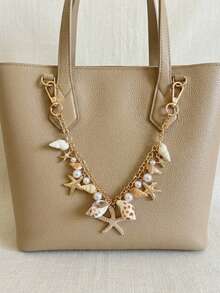 Accessoires thème océan d'été, décorations style bohème en coquillage doré et étoile de mer, pendentif de perle et corail de luxe, porte-clés style océan pour les vacances - Multicolore - Voir 1