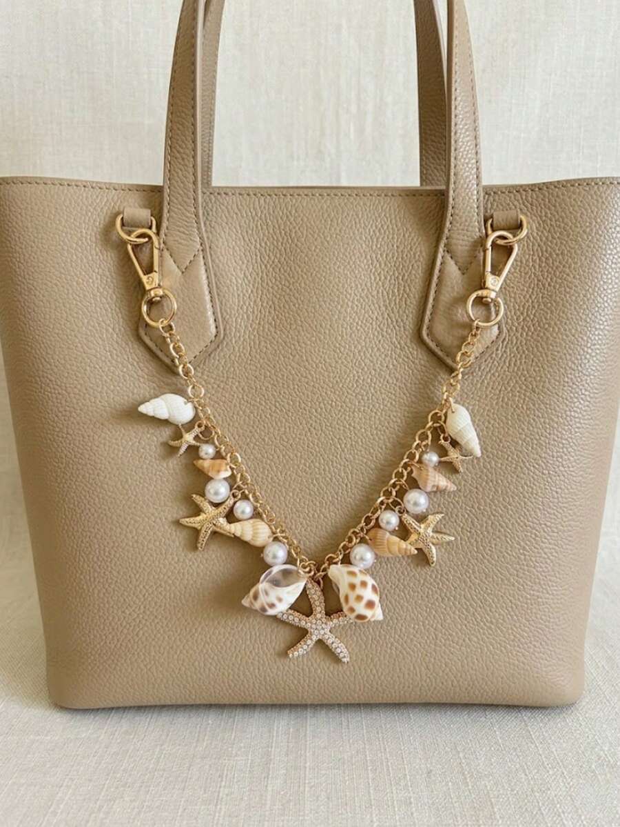 Accessoires thème océan d'été, décorations style bohème en coquillage doré et étoile de mer, pendentif de perle et corail de luxe, porte-clés style océan pour les vacances - Multicolore - Voir 1