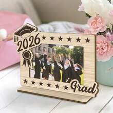 2026 Graduation Wooden Photo Frame - Retro Style, Lightweight And Portable, Vertical Design, Perfect Campus-Themed Gift For Classmates And Friends, Celebratory Design With Colorful Confetti And Star Pattern - A - View 1