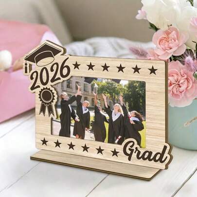 2026 Graduation Wooden Photo Frame - Retro Style, Lightweight And Portable, Vertical Design, Perfect Campus-Themed Gift For Classmates And Friends, Celebratory Design With Colorful Confetti And Star Pattern