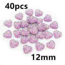 40pcs 10mm 12mm Flat Back Heart Resin Cabochons Multi Colors Druzy Natural Stone Convex DIY Jewelry Making Accessories - Heart - View 29