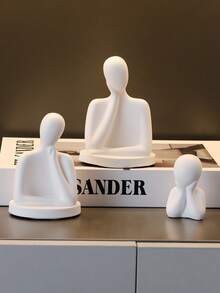 1PC Set Abstract Thinker Figurine, Minimalist White Resin Human Statue For Home Decor - one-size - View 8