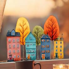 1pc Colorful House Wall Sticker For Kids Room, Multicolor House Window Sticker, Self-Adhesive, Suitable For Bedroom, Living Room, Dining Room, Study, Bathroom, Glass Decoration And Embellishment - A - View 2