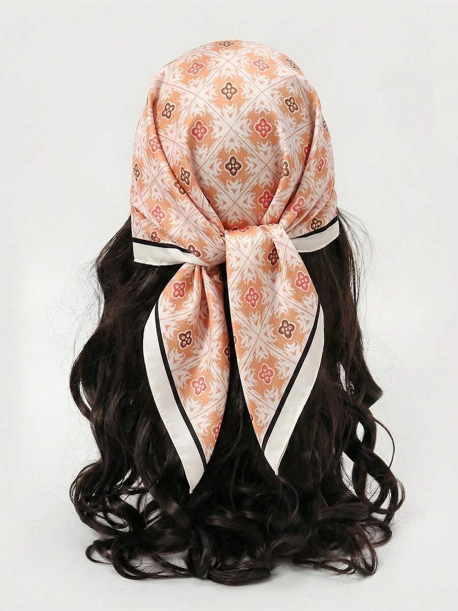 1 pieza Pañuelo casual de poliéster con estampado floral, accesorio decorativo versátil para todas las estaciones - 1#color coral - Ver 1