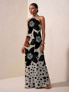 Conjunto de verano 2025 para mujer/ Ropa de otoño para mujer/Festival de música/Mono de trabajo/vacaciones en la playa para mujer/Mono elegante con cuello halter, espalda descubierta, pierna ancha y estampado floral/Ropa bohemia para mujer - Multicolor 3 - Ver 3