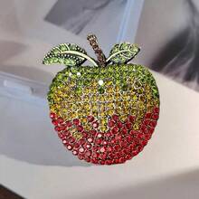 1pc Fashionable Cute Fruit Gradient Rhinestone Apple Alloy Brooch, Women's Stylish Coat Decoration Accessory - Gradient Apple Brooch - View 6