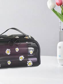 1个极简网眼雏菊印花化妆包，适合女性旅行收纳化妆品。 - 彩色 - 查看 3