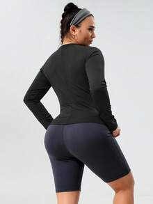 Plus Size Women Long Sleeve T Shirts Fall Fashion Basic Workout Crop Top Slim Fitted Basic Tee,Soft Stretchy Underscrub,Business & Going Out - Black - View 5