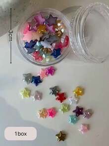 1/2 Box Korean & Japanese Style Transparent Star Nail Rhinestones Set, Soft White Versatile, Macaron Color Vibrant & Youthful, With Pearlescent Glitter Effect, Elegant & Charming For Daily Wear, Dates, Essential For Nail Artists & Enthusiasts - Multicolor - View 4