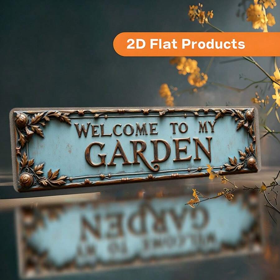 2D Flat "Welcome To My Garden" Vintage Metal Wall Decor, Suitable For Home, Holiday Decoration, Living Room, Cafe, Bedroom, Garage, Study, Office, Easy Installation, Size (10x40cm/3.9x15.7in) - A - View 1