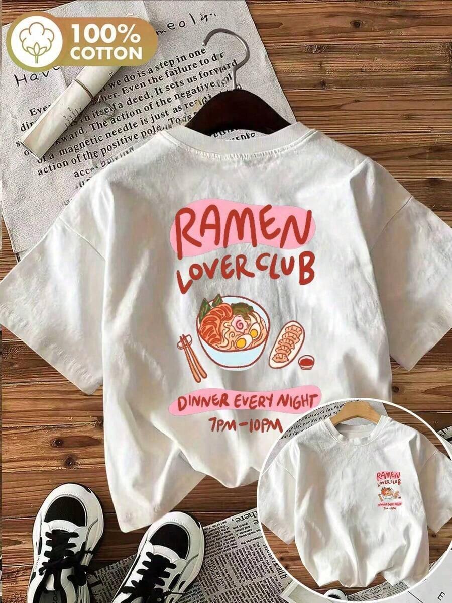 Spring/Summer Oversized Tops, 100% Cotton, Women's Short Sleeve T-Shirt, Ramen Lovers Club (7pm–10pm) Pattern, Solid Color, Crew Neck, Soft And Comfortable, Casual, Streetwear, Y2K, Beach, Graduation Party, Vacation, Top, Summer, Spring, T-Shirt, Gym, Sports, Party Top, Blouse, Roman Style, Vintage, Carnival, Valentine's Day, Maija, Women's Tops, Spring Outfit, Jersey, Women's Summer Clothing, Funny T-Shirts, Vacation, Beach, Casual, Cute Tops, Black Top, White Top, Summer Tops, Women's Easter Clothing, Carnival, Vacation Top, Summer Party, Graduation Party, Wedding, Music Festival, Holiday, White Top, Summer T-Shirt. - White - View 1