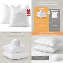Juego de 2 rellenos de almohada de plumas de plumón de 20 x 20 pulgadas, 100% algodón orgánico para sofá, almohadas lumbares grandes en la cama, almohadas decorativas de karate - Blanco - Ver 1