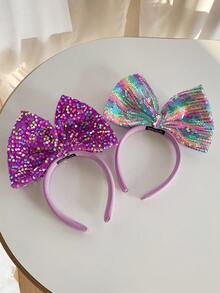 1pc Glitter Bow Headband, Cute Non-Damaging Hair Hoop, Stage Performance Party Hair Accessory - Multicolor - View 3