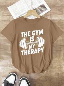 1pc  Women's Short Sleeve T-Shirt With Digital Print, Seasonal Sporty, Comfortable, Casual And Versatile For Urban Use, 100% Cotton - 杏 - 查看 1
