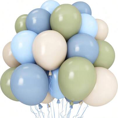 Set van 40/26 latexballonnen van 25 cm (10 inch) in de kleuren bonengroen, zandwit en macaronblauw. Geschikt voor binnendecoratie, jubilea, feestjes, buitenactiviteiten, familiebijeenkomsten, verjaardagsfeesten, dates en ballonbogen.