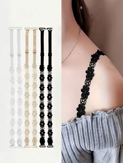 Dây áo ngực trang trí hoa ren, dây đeo vai điều chỉnh đa chức năng chống trượt, phù hợp với đồ lót và phụ kiện áo ngực nữ.