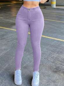Womens Classic High Waisted Skinny Stretch Curvy Butt Lifting Jeans Slim Fit Denim Pants(The Size Is Too Large, It Is Recommended To Take A Smaller Size) - 紫色 - 查看 4