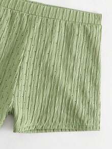 2 piezas Conjunto de bikini de unicolor con textura, tipo halter, adecuado para vacaciones de verano en la playa - verde menta - Ver 5