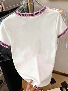 Camiseta de mujer de manga corta con cuello redondo y estampado de rayas casual - Multicolor 11 - Ver 2