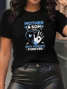 Camiseta clásica y duradera de manga corta para mujer - diseño "Madre e Hijo, Amigos Eternos". - Negro - Ver 6