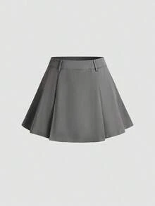 Petite Falda plisada gris de talle alto con silueta A, adelgazante y con efecto anti-exposición - Negro - Ver 10
