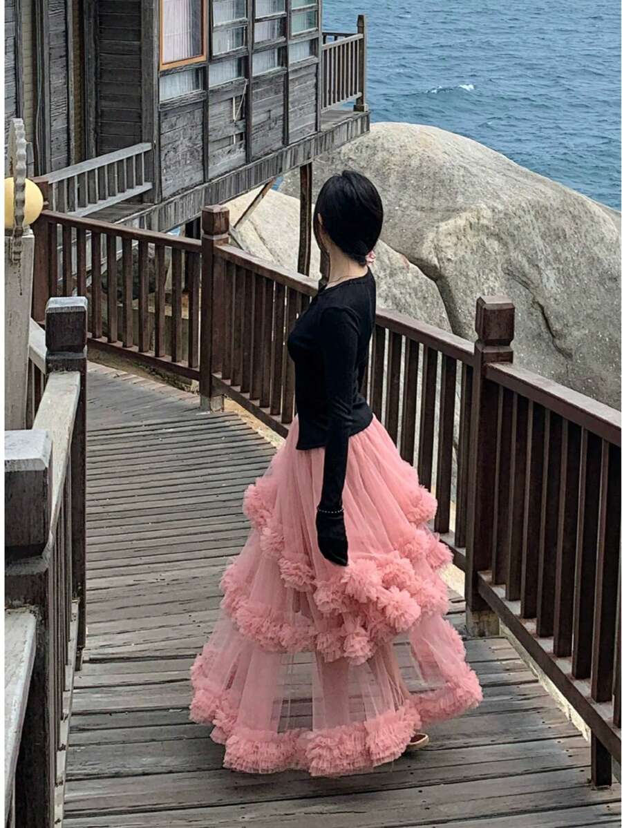 优雅网纱A字裙，甜美轻盈的灵感设计，2025春夏新款粉色 - 粉色 - 查看 1