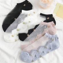 5 Pairs Glass Silk Crystal Socks, Women's Thin Mesh Ankle Socks, Low Vamp Boat Socks For Summer - Multicolor - View 1
