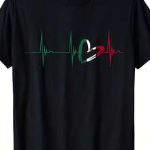 Heart Of Mexico T-Shirt, Mexican Flag, Heartbeat, EKG, Pulse, Mexican Roots. Same Style For Men And Women. Summer 2025 Short-Sleeve Printed T-Shirt, 100% Cotton, 220g, Patriotic Clothing, Summer Outfit, Vintage Design, Retro Style, Breathable Material, Durable. - 黑色 - 查看 6