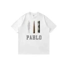 Camiseta unisex con estampado de dibujos animados de Narco-Pablo, balas y dinero, estilo urbano y casual de verano. - Blanco - Ver 1