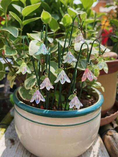 40支浪漫花园装饰插牌，迷你装饰花园插牌，仿真百合和樱花，树脂材质，可爱渐变色，盆栽装饰，小型派对工艺品，为花园增添氛围，盆栽装饰，室内外植物装饰套装，童话风格迷你场景，梦幻花园装饰，万圣节装饰，主题设计，轻巧耐用