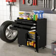 Storage Cabinet, Metal Rolling Tool Cabinet With 2 Pegboard And 10 Hook, Heavy Duty Mechanics Tool Chest Storage For Workshop, - Black-3 Drawer 2 Do - View 5