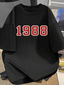 Camiseta de manga corta para hombre, estilo retro, con estampado digital de 1988, pura comodidad y frescura para el verano - Negro - Ver 1