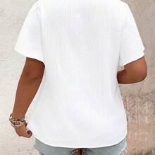 Plus Size Women Lace Patchwork Ruffled Sleeve Blouse - Blanco - Ver 3