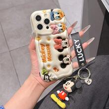 Disney Mickey Mouse Clubhouse Phone Case : 3D Fluffy Pattern Border Protector Phone Soft Phone Case With A Free Cute Mickey Bracelet Chain Lanyard, Mickey, Minnie, Goofy, Donald Duck, Daisy Duck, Pluto, For Apple 17 Promax 17 Pro 16 15 14 13 12 11 Pro Max XS Max X XR Soft Cover Summer Phone Case - trắng - Xem 1